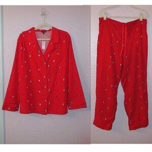 Talbots Womens Flannel Pajamas Size L Dancing Penguins Top & Pants 2 Piece NEW